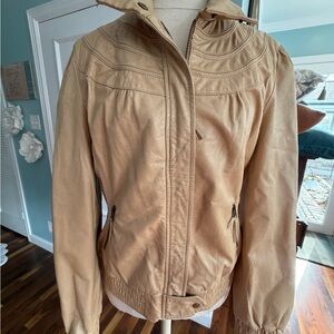 Anthropologie Idea Tan Leather Bomber Jacket